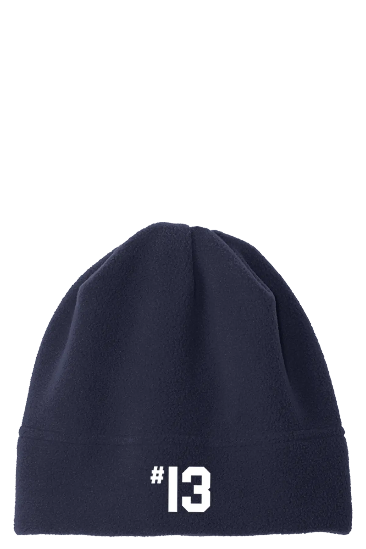 Navy blue beanie with '#13' embroidered on a white background. Paper Street Print Co, Blairstown, NJ.