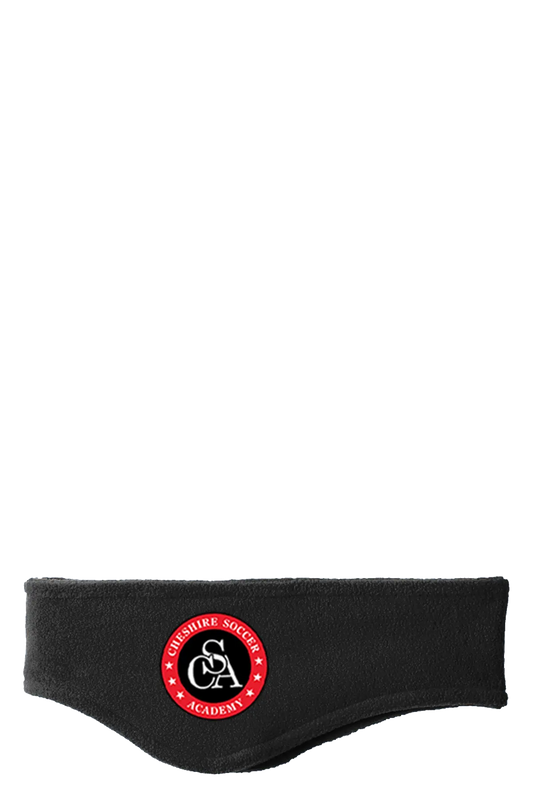 Black headband with a red and white logo on a white background. Paper Street Print Co, Blairstown, NJ.