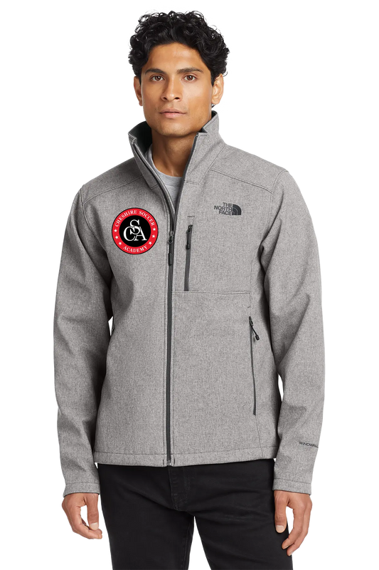 Man wearing a gray jacket with a logo on a white background. Paper Street Print Co, Blairstown, NJ.