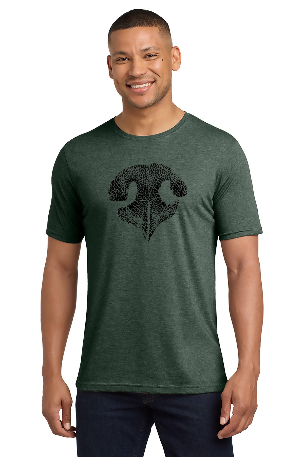 Man wearing a green t-shirt with a black graphic design on a white background - Paper Street Print Co, Blairstown, NJ
