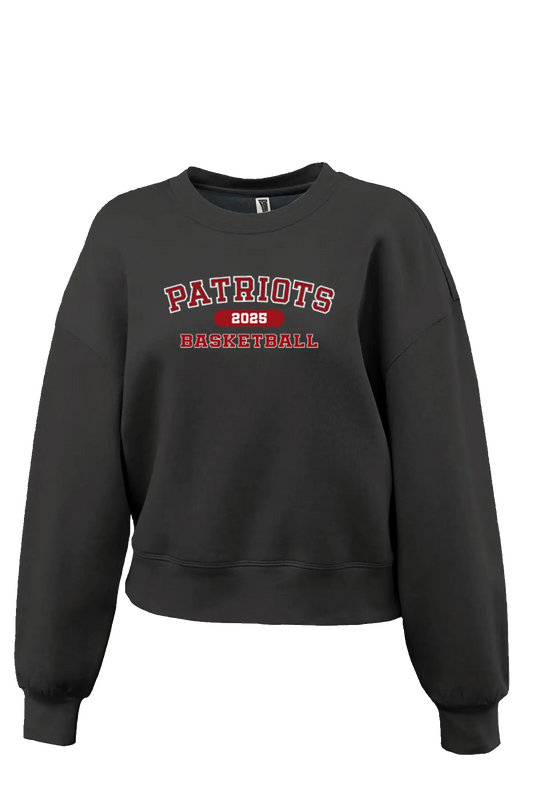 Black sweatshirt with 'Patriots Basketball 2023' text on a white background. Paper Street Print Co, Blairstown, NJ.