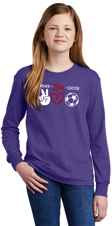 ☮ ♥ ⚽ Peace Love Soccer Long Sleeve Tee - Youth