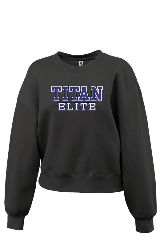 Black sweatshirt with 'TITAN ELITE' text on a white background. Paper Street Print Co, Blairstown, NJ.