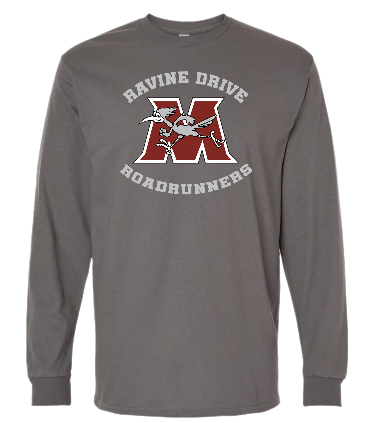 Ravine Drive Roadrunners Adult Long Sleeve Tee Shirt Charcoal