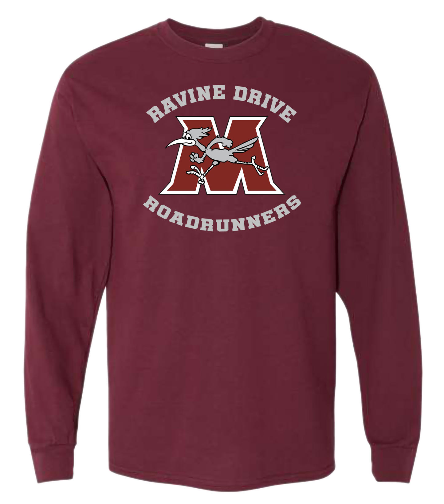 Ravine Drive Roadrunners Adult Long Sleeve Tee Shirt Maroon