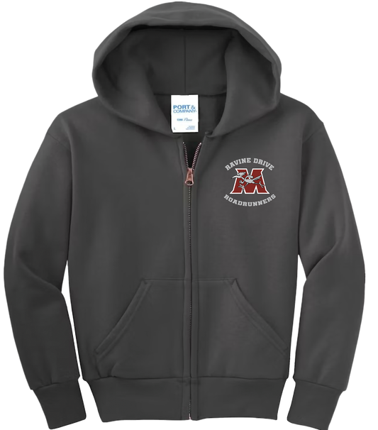 Ravine Drive Roadrunners Youth Full-Zip Sweatshirt Charcoal Gray