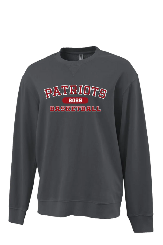 Gray sweatshirt with 'Patriots Basketball 2023' text on a white background. Paper Street Print Co, Blairstown, NJ.