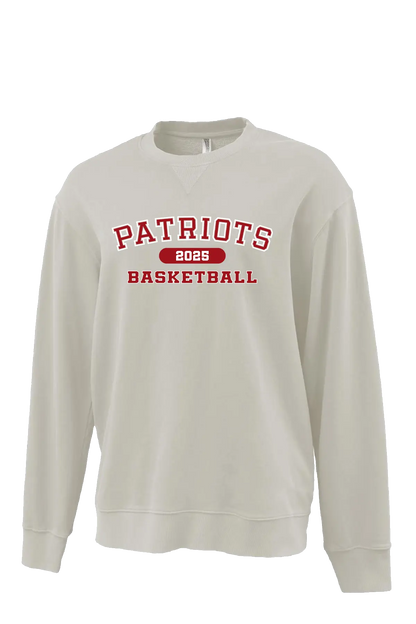 Beige sweatshirt with 'Patriots Basketball 2023' text on a white background. Paper Street Print Co, Blairstown, NJ.
