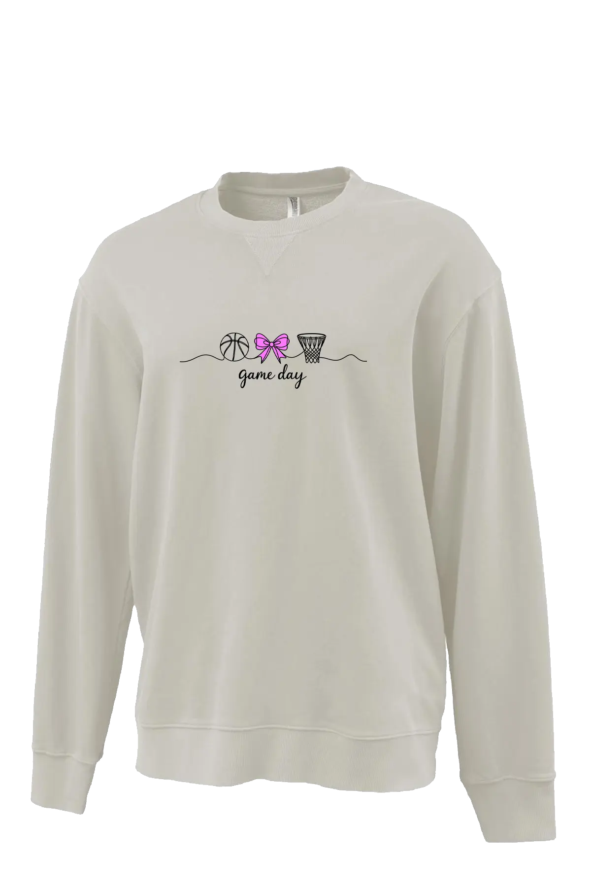 Beige sweatshirt with sports-themed design on a white background. Paper Street Print Co, Blairstown, NJ.