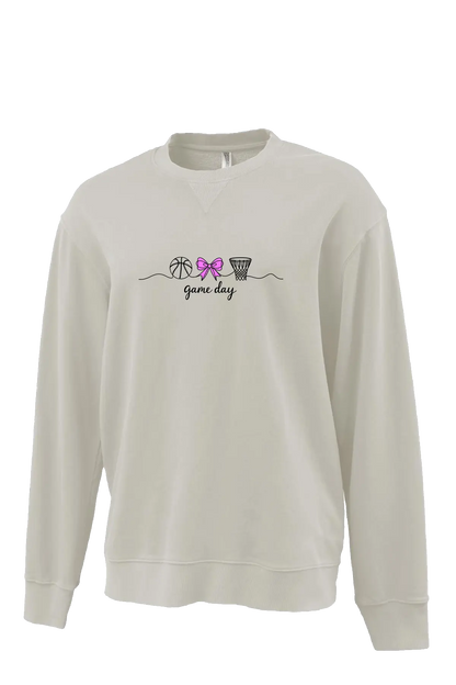Beige sweatshirt with sports-themed design on a white background. Paper Street Print Co, Blairstown, NJ.