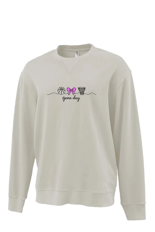 Beige sweatshirt with sports-themed design on a white background. Paper Street Print Co, Blairstown, NJ.