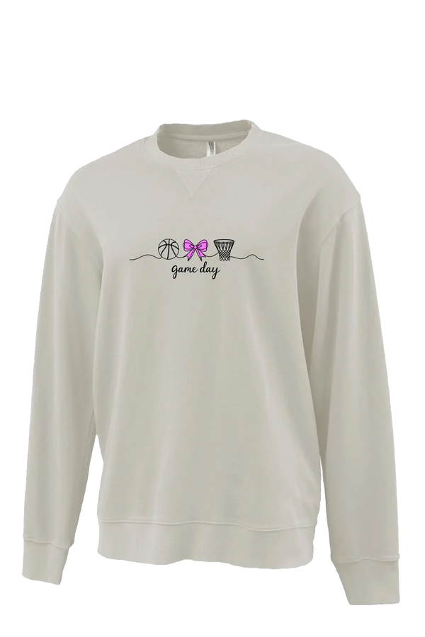 Beige sweatshirt with sports-themed design on a white background. Paper Street Print Co, Blairstown, NJ.