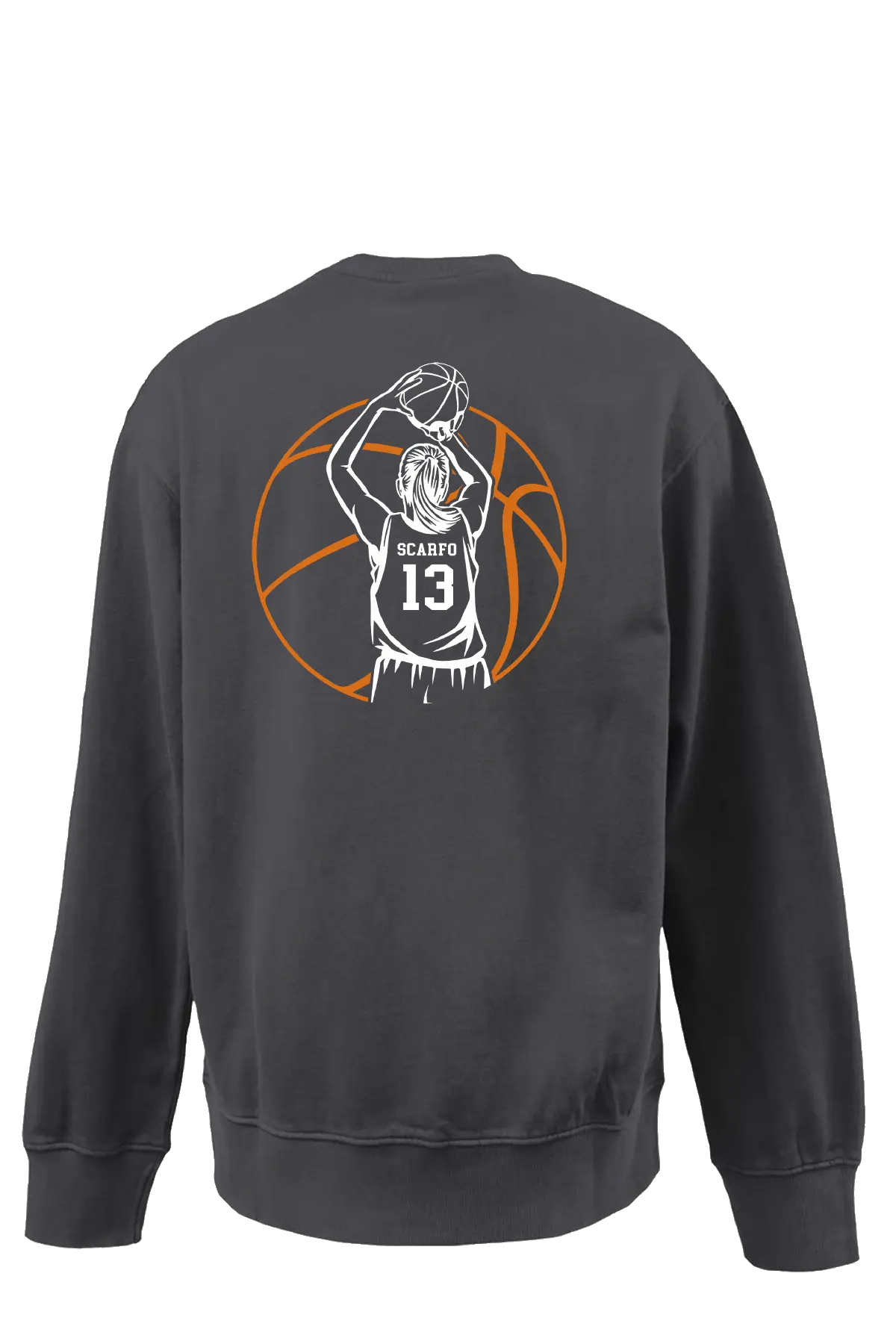 Black sweatshirt with a basketball player graphic and number 13 on a white background. Paper Street Print Co, Blairstown, NJ.