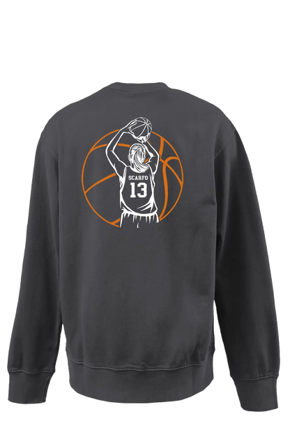 Black sweatshirt with a basketball player graphic and number 13 on a white background. Paper Street Print Co, Blairstown, NJ.