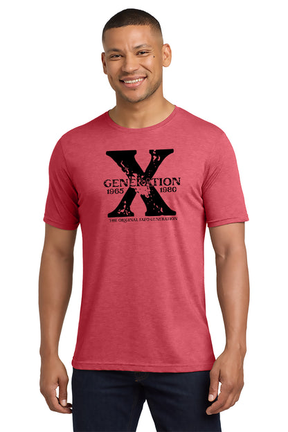 Man wearing a red t-shirt with a black graphic design on a white background - Paper Street Print Co, Blairstown, NJ.