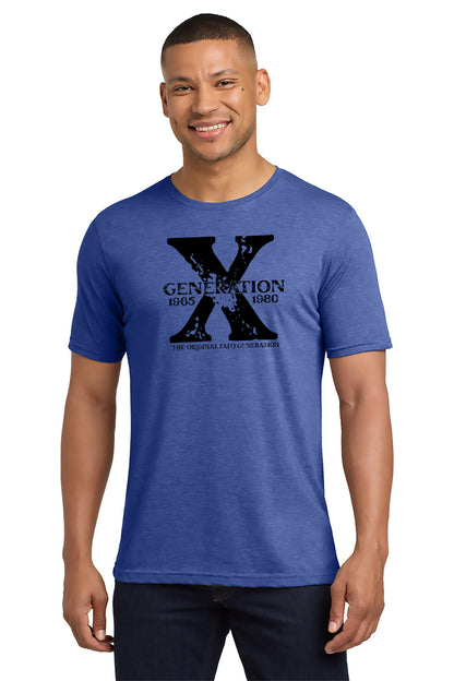 Man wearing a blue t-shirt with a black graphic and text on a white background - Paper Street Print Co, Blairstown, NJ.