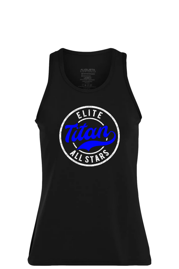 Black tank top with 'Elite Titan All Stars' logo on a white background. Paper Street Print Co, Blairstown, NJ.