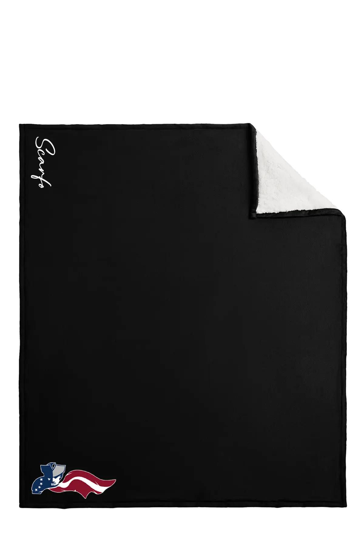 Black blanket with white corner and 'Surf' branding on a white background. Paper Street Print Co, Blairstown, NJ.