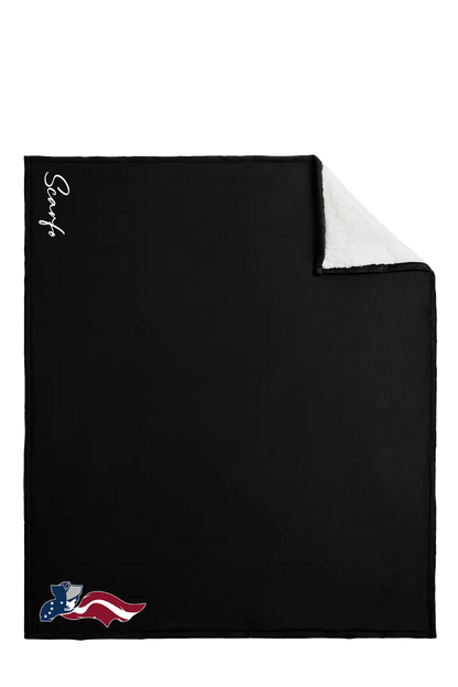 Black blanket with white corner and 'Surf' branding on a white background. Paper Street Print Co, Blairstown, NJ.