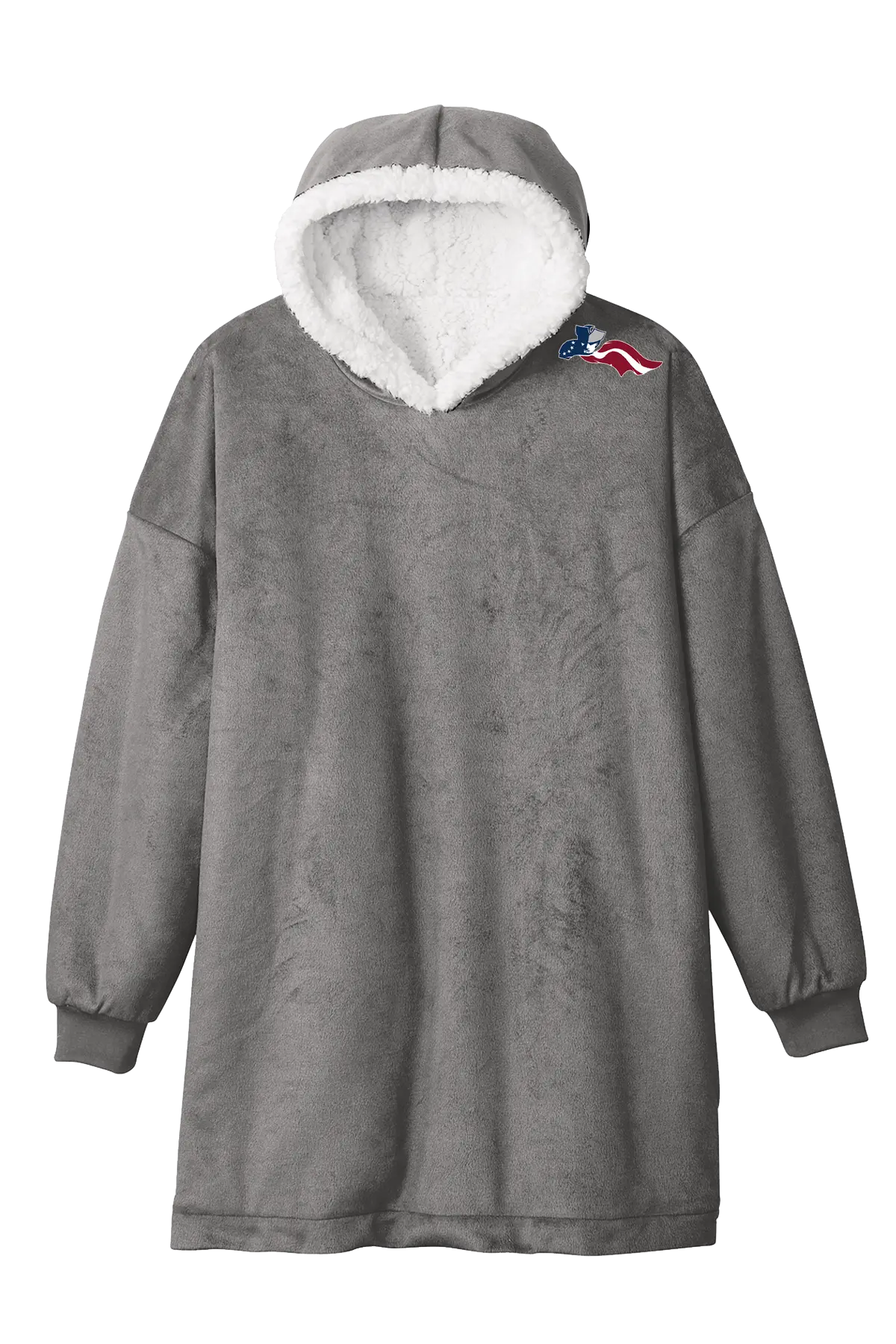Gray hoodie with white lining on a white background. Paper Street Print Co, Blairstown, NJ.