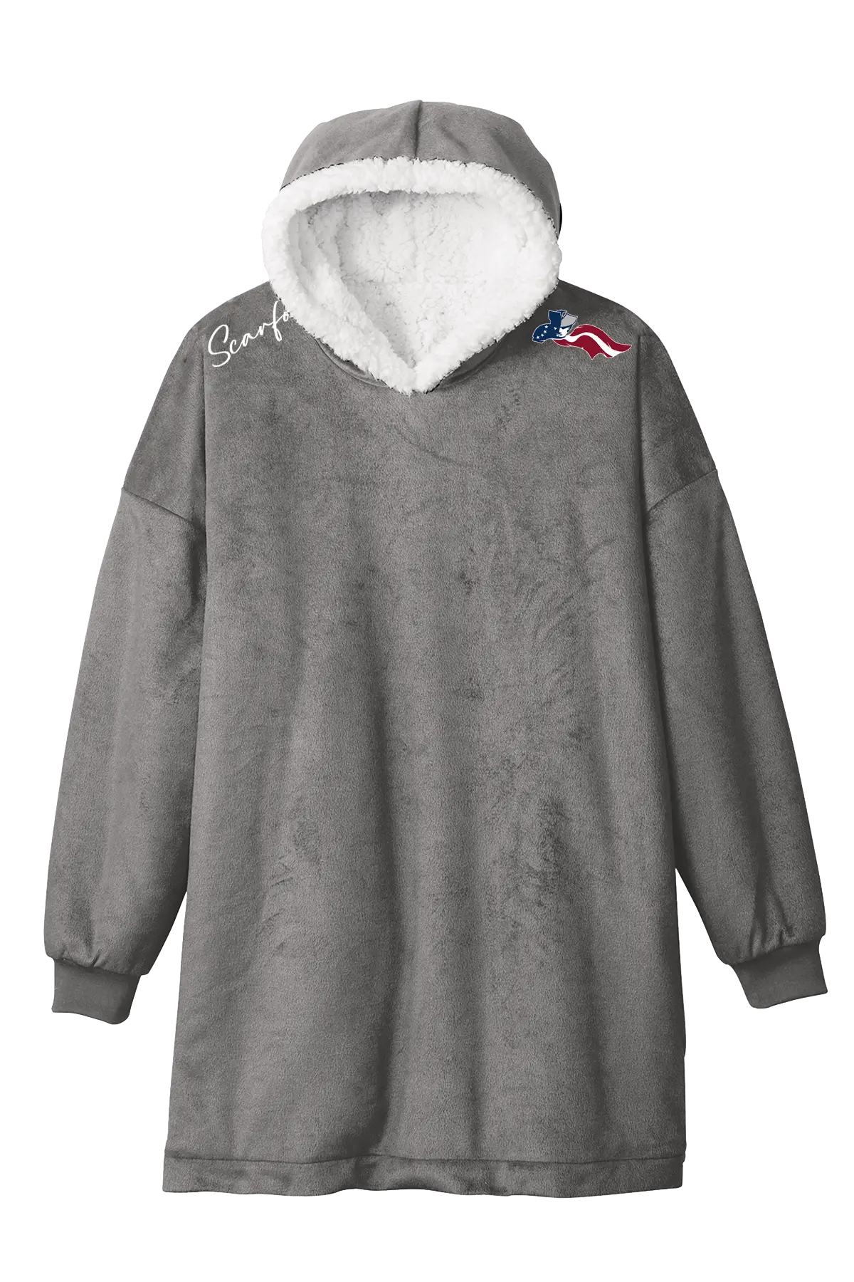 Gray hoodie with white lining on a white background. Paper Street Print Co, Blairstown, NJ.