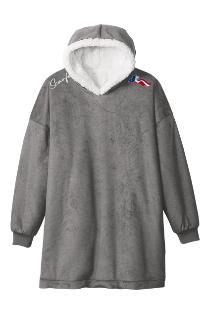 Gray hoodie with white lining on a white background. Paper Street Print Co, Blairstown, NJ.