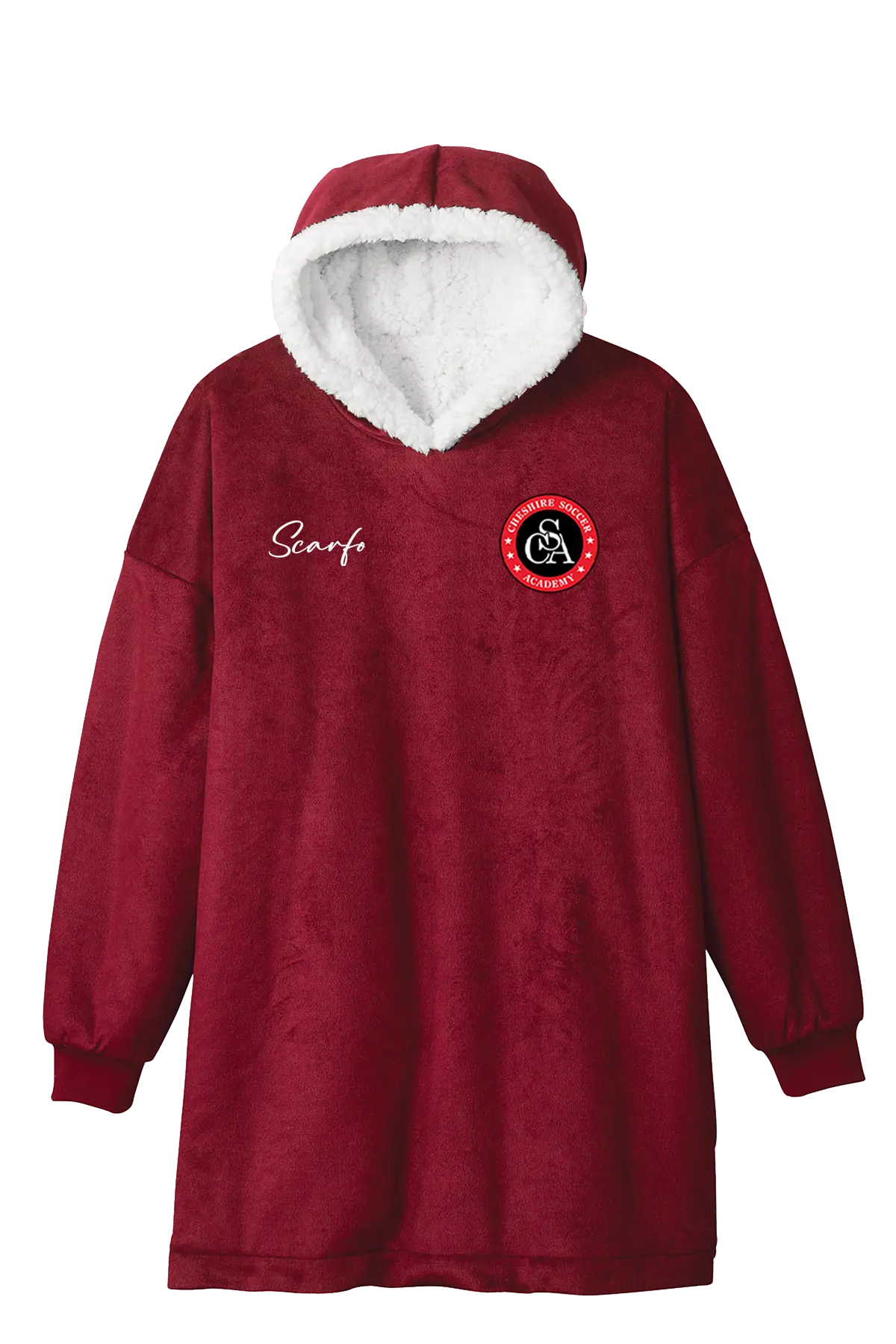 Maroon hoodie with white lining and embroidered logo on a white background. Paper Street Print Co, Blairstown, NJ.