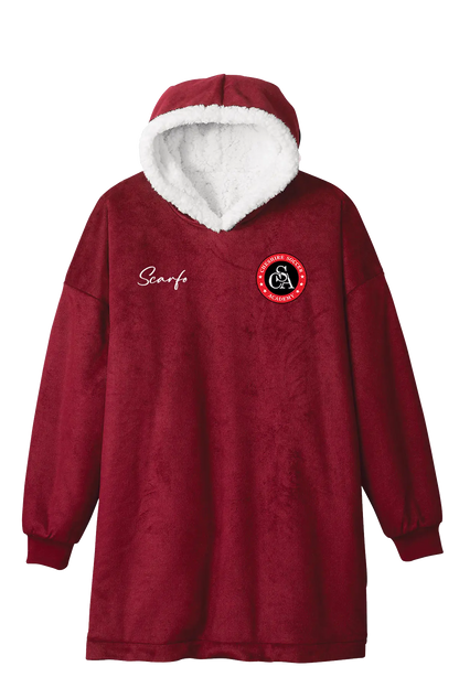 Maroon hoodie with white lining and embroidered logo on a white background. Paper Street Print Co, Blairstown, NJ.