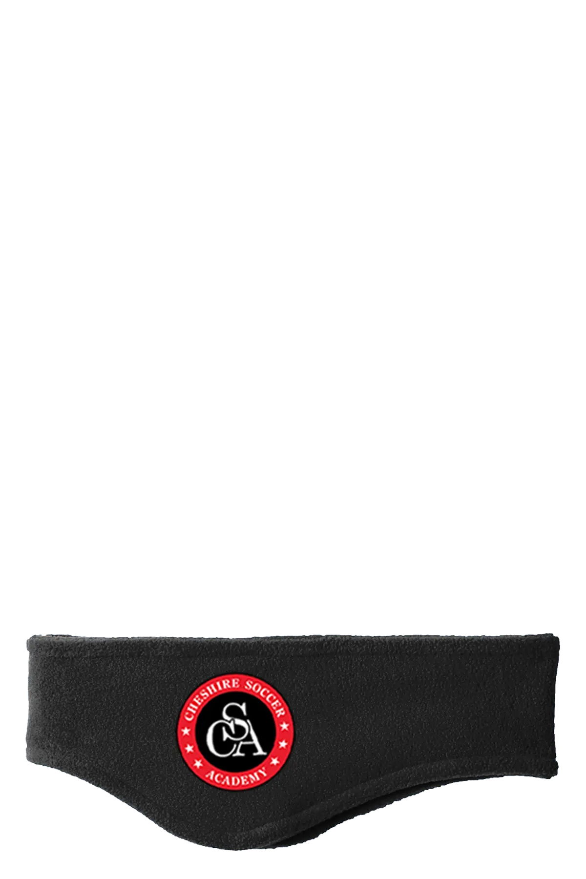 Black headband with a red and white logo on a white background. Paper Street Print Co, Blairstown, NJ.