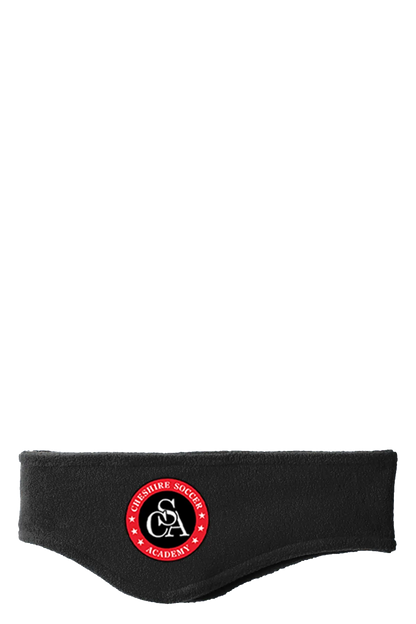 Black headband with a red and white logo on a white background. Paper Street Print Co, Blairstown, NJ.