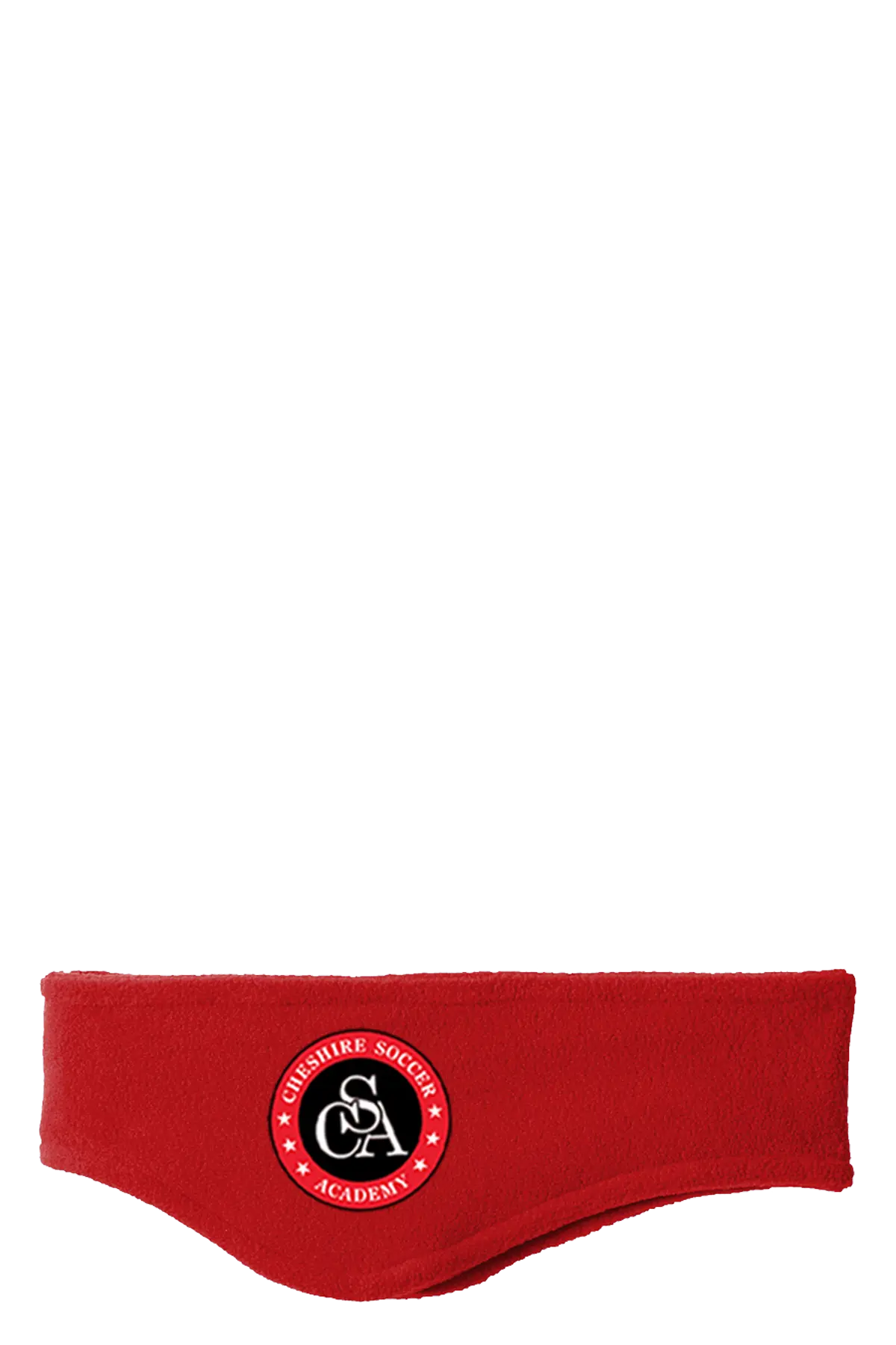 Red headband with a logo on a white background. Paper Street Print Co, Blairstown, NJ.