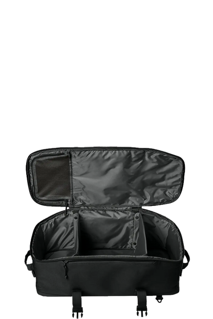 Black open suitcase on a white background. BRT Towing & Recovery, Paper Street Print Co, Blairstown, NJ.