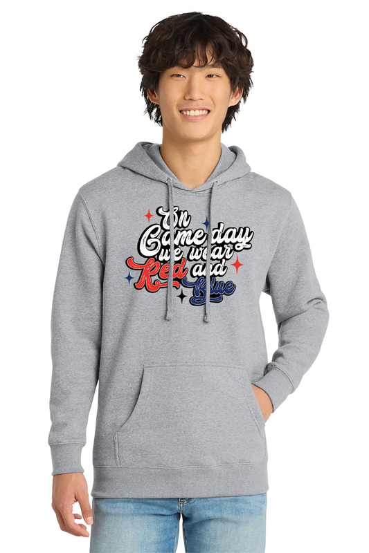 Person wearing a gray hoodie with colorful text design on a white background. Paper Street Print Co, Blairstown, NJ.
