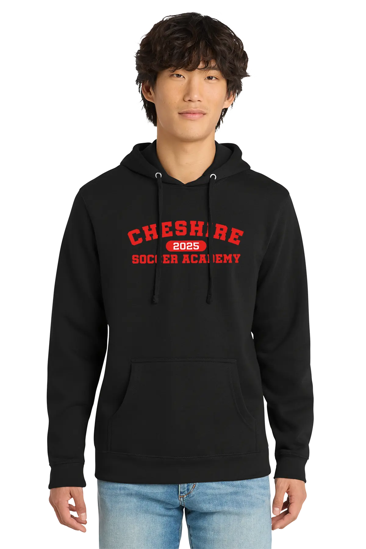 Person wearing a black hoodie with red text on a white background. Paper Street Print Co, Blairstown, NJ.