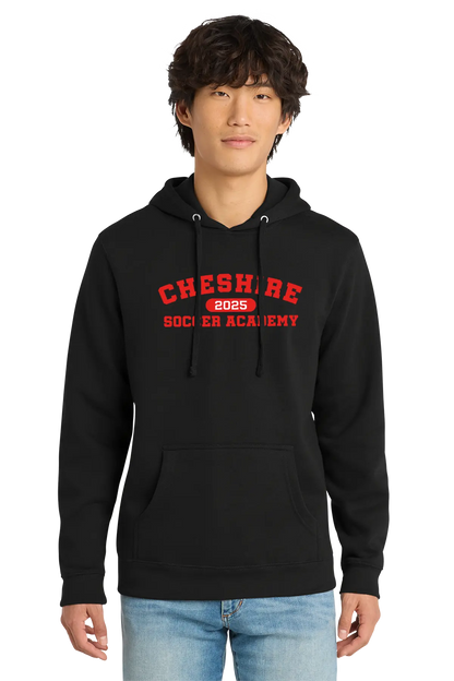 Person wearing a black hoodie with red text on a white background. Paper Street Print Co, Blairstown, NJ.