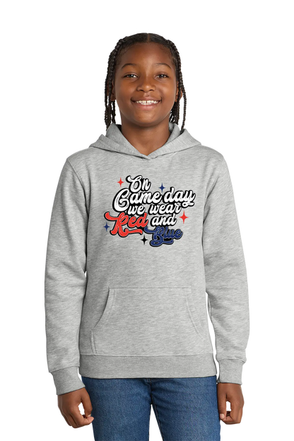 Child wearing a gray hoodie with text on a white background. Paper Street Print Co, Blairstown, NJ.
