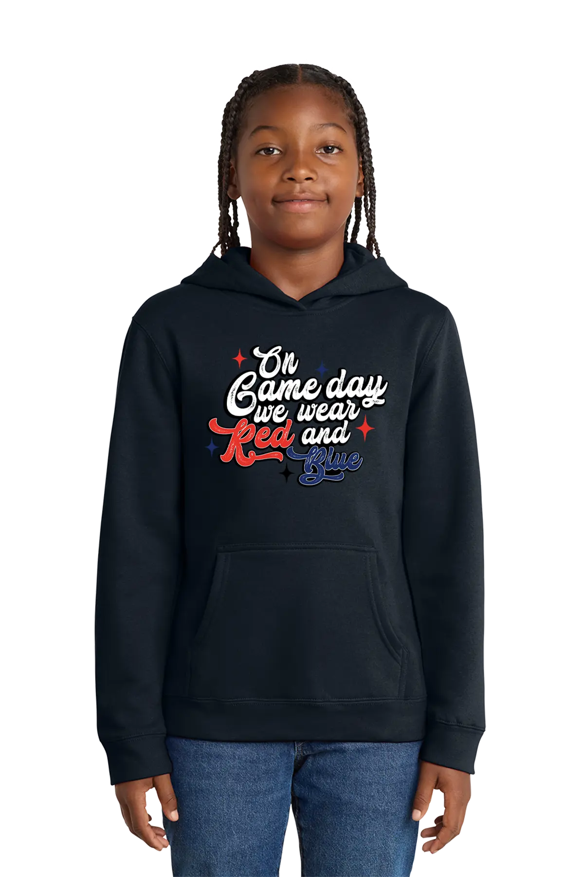 Person wearing a black hoodie with text on a white background. Paper Street Print Co, Blairstown, NJ.
