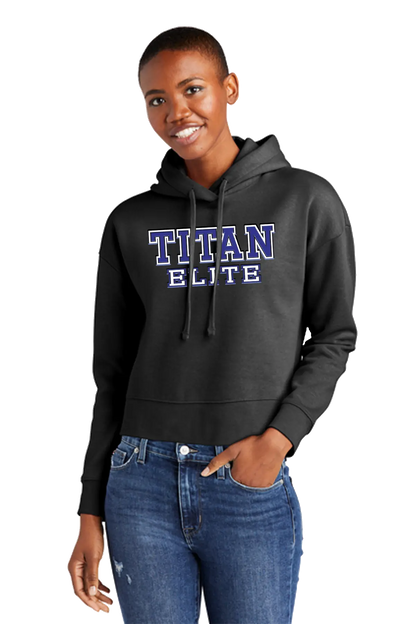 Person wearing a black hoodie with 'TITAN ELITE' text on a white background. Paper Street Print Co, Blairstown, NJ.