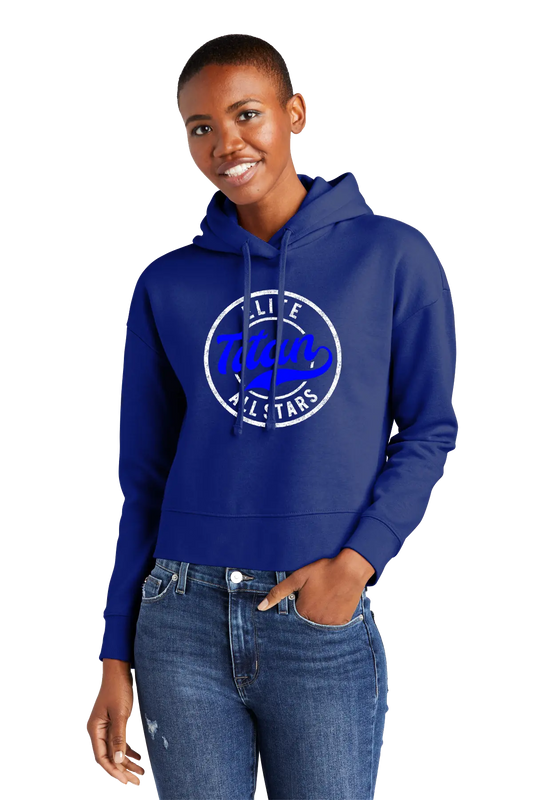 Person wearing a blue hoodie with a logo on a white background. Paper Street Print Co, Blairstown, NJ.