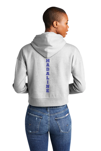 Person wearing a gray hoodie with 'MADELINE' on the back, standing against a white background. Paper Street Print Co, Blairstown, NJ.
