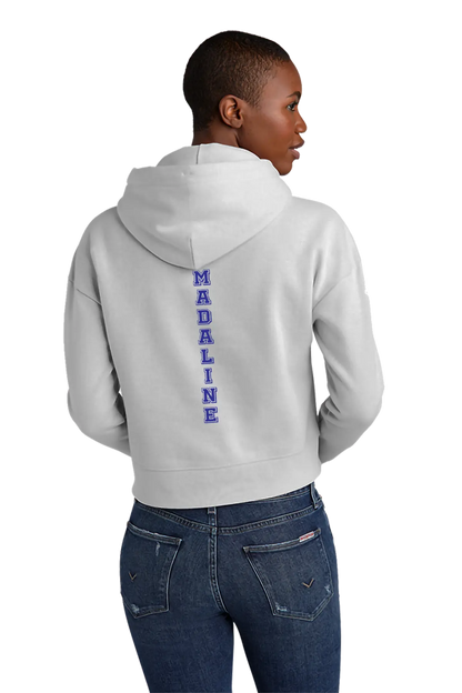 Person wearing a gray hoodie with 'MADALINE' printed on the back, standing against a white background. Paper Street Print Co, Blairstown, NJ.