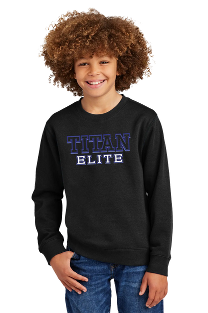 Child wearing a black sweatshirt with 'Titan Elite' text on a white background. Paper Street Print Co, Blairstown, NJ.