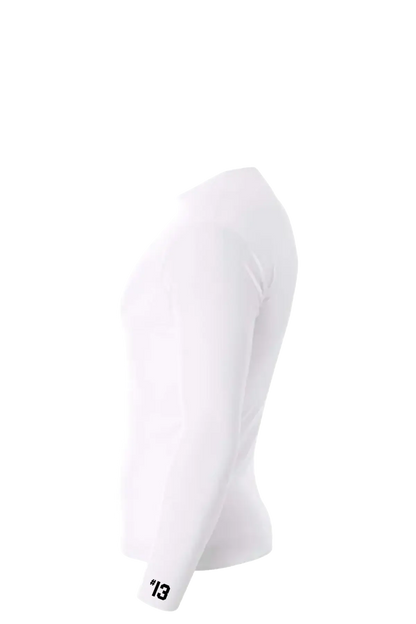 White knee-high sock with a brand logo on a white background. Cheshire Soccer Academy. Paper Street Print Co, Blairstown, NJ.