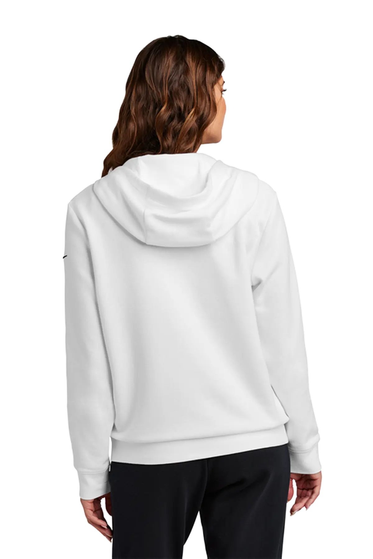 Person wearing a white hoodie with a visible brand logo on a white background. Blairstown Lady Seaters Basketball, Paper Street Print Co, Blairstown, NJ.