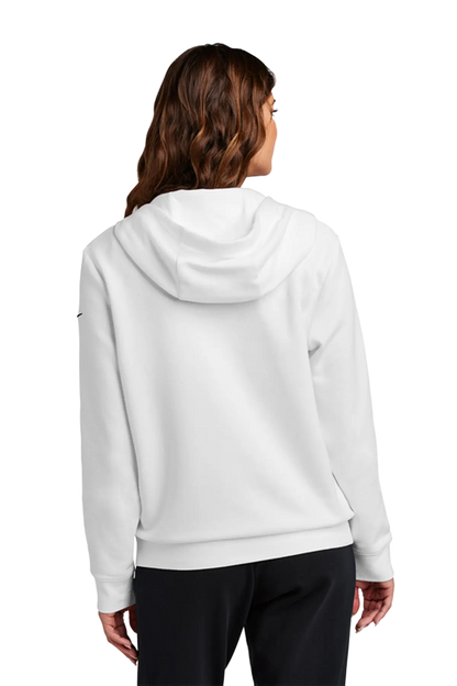 Person wearing a white hoodie with a visible brand logo on a white background. Blairstown Lady Seaters Basketball, Paper Street Print Co, Blairstown, NJ.