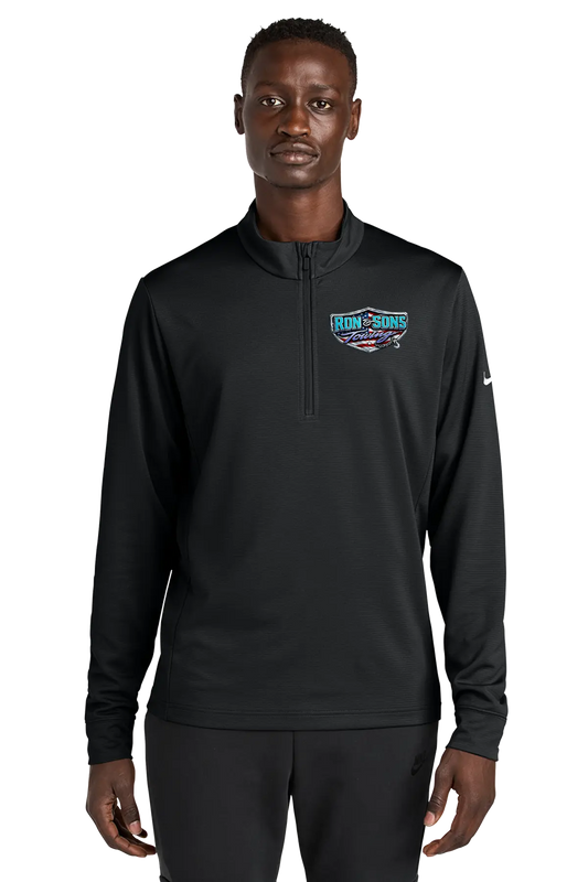 Man wearing a black pullover with a logo on a white background. Ron and Sons Towing, Paper Street Print Co, Blairstown, NJ.