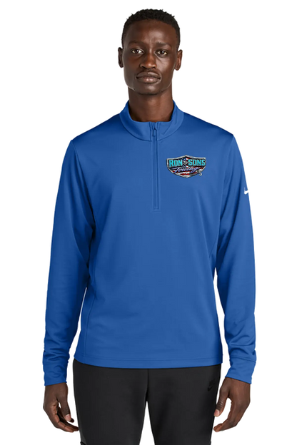 Person wearing a blue pullover with a logo on a white background. Ron and Sons Towing, Paper Street Print Co, Blairstown, NJ.