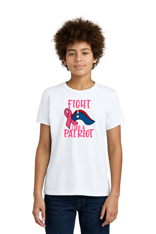 Person wearing a white t-shirt with a pink and blue ribbon design and text on a white background. Paper Street Print Co, Blairstown, NJ.