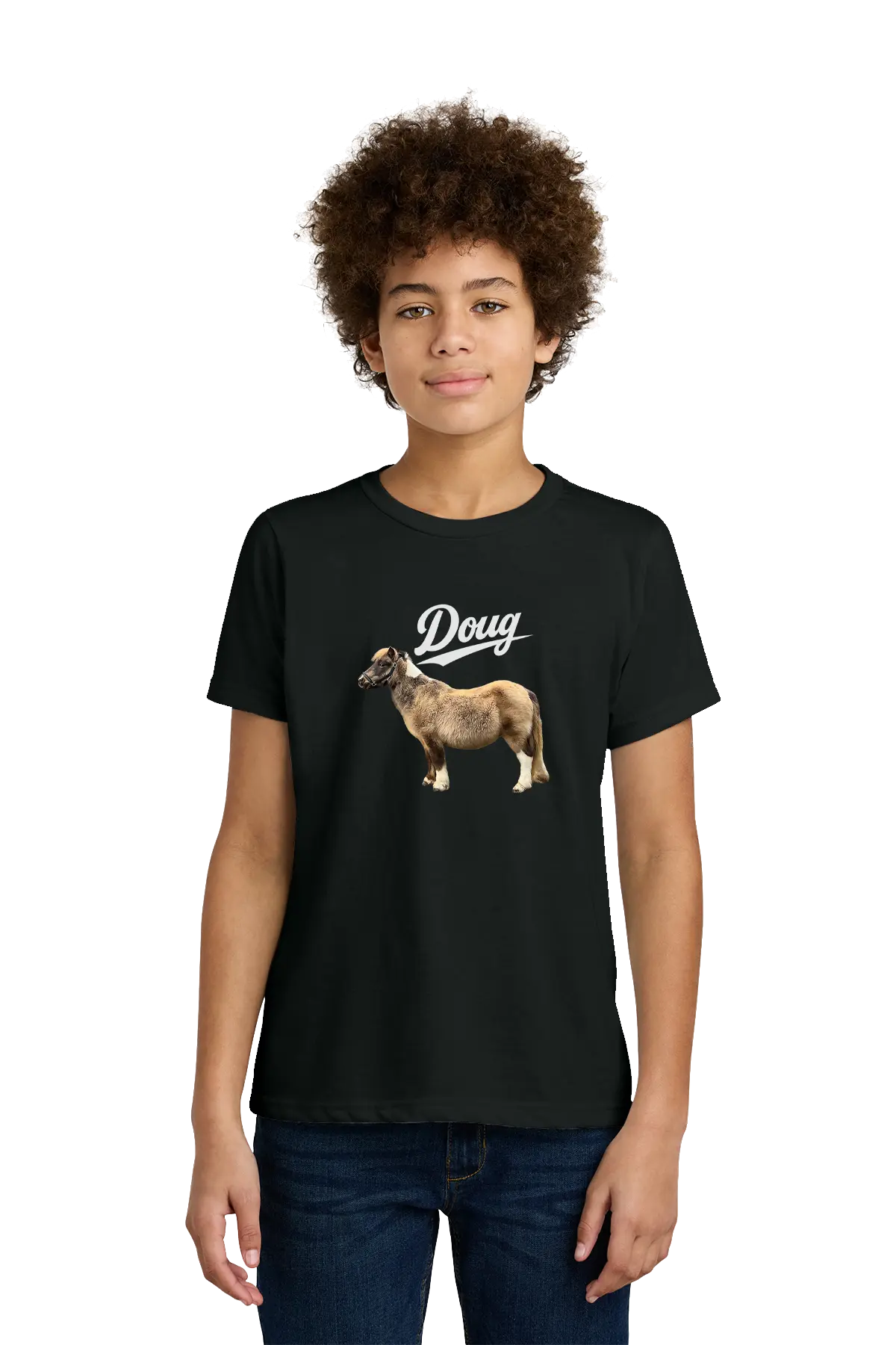 Person wearing a black t-shirt with a graphic design on a white background. Paper Street Print Co, Blairstown, NJ.