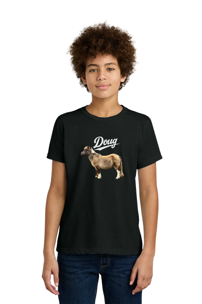 Person wearing a black t-shirt with a graphic design on a white background. Paper Street Print Co, Blairstown, NJ.